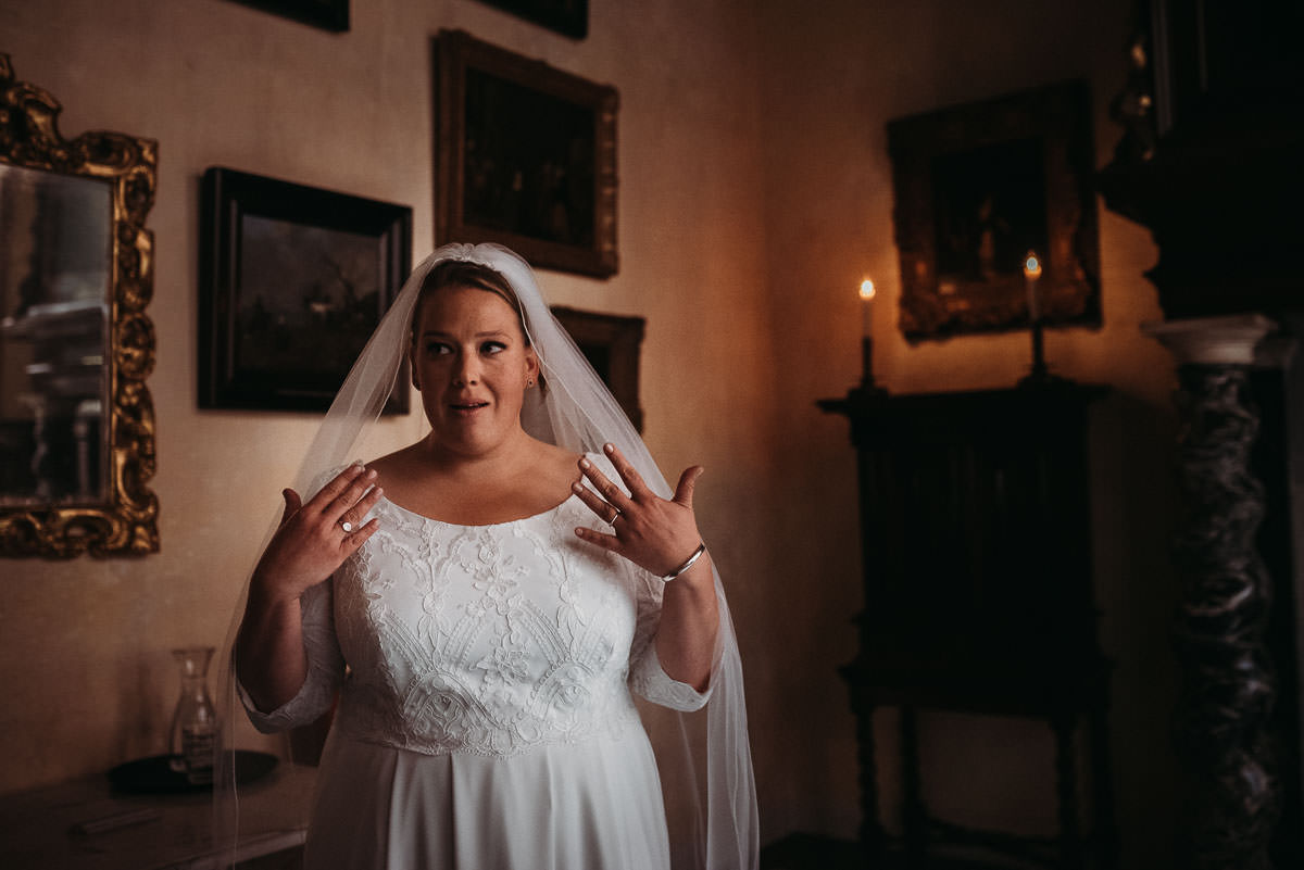 Nervous bride before ceremony at Amsterdam wedding