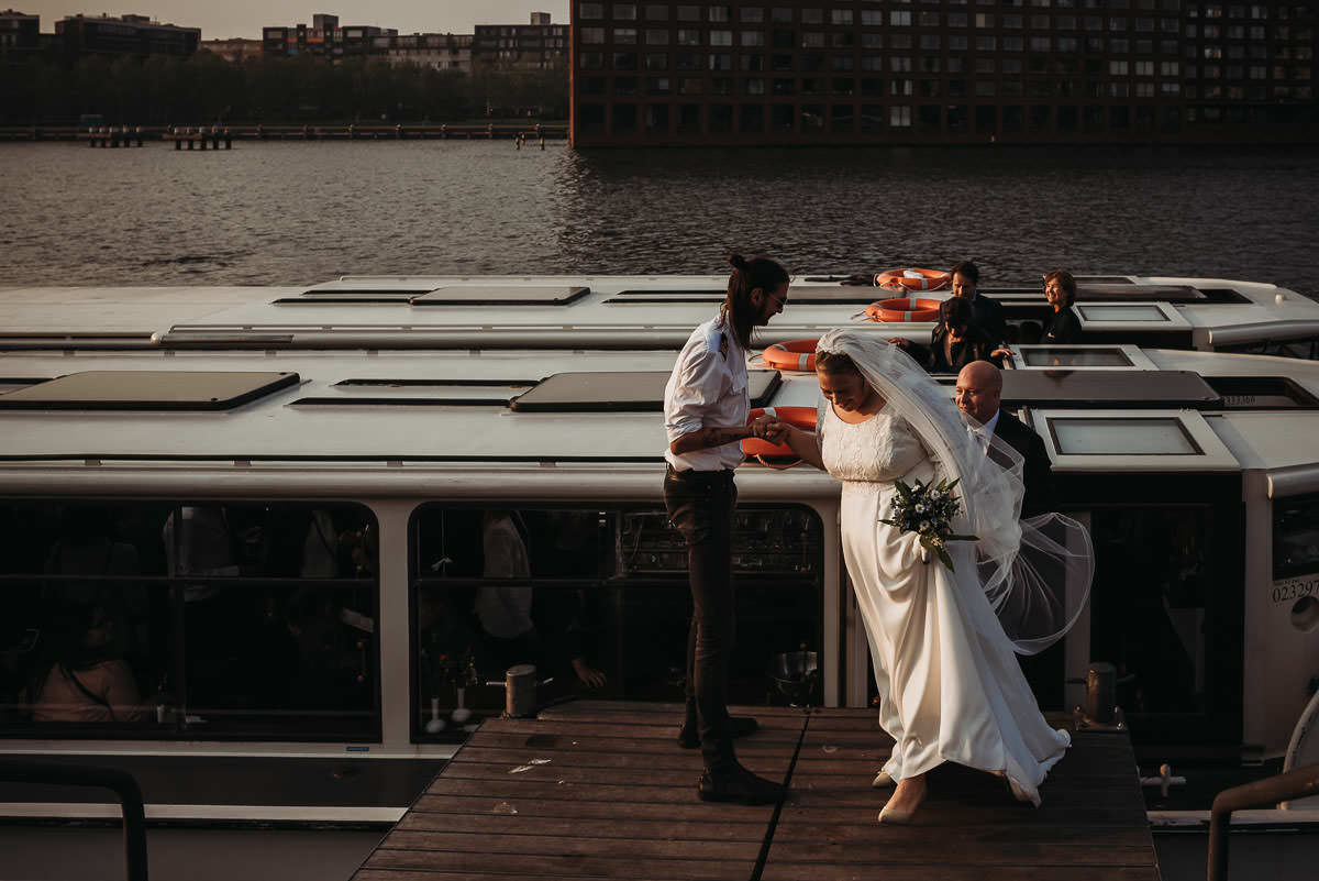 Canal cruise during Amsterdam wedding