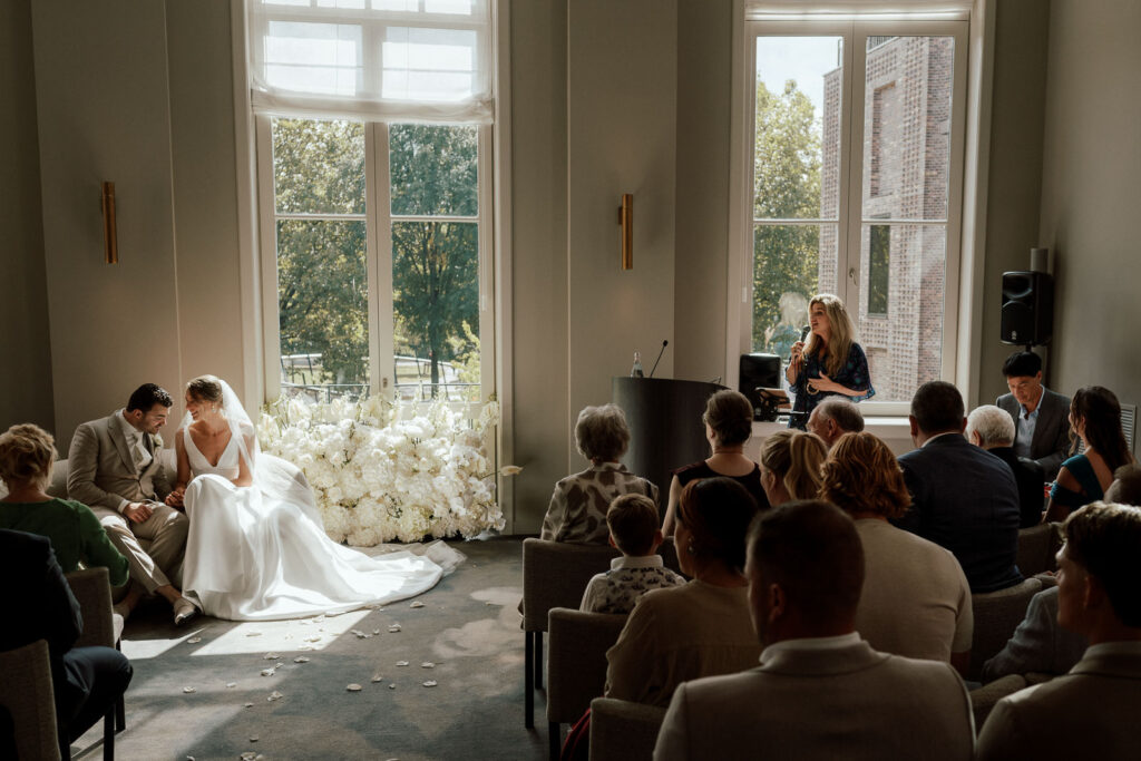 Amsterdam wedding couple looking at each other during ceremony,
